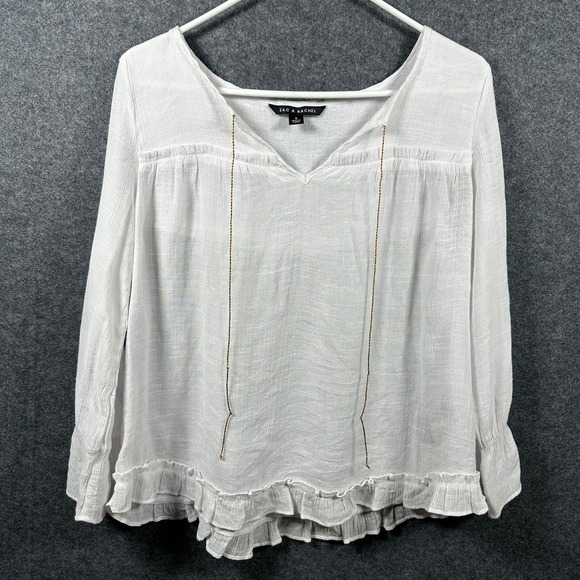 Zac & Rachel | Tops | Zac Rachel White Ruffle Hem Long Sleeve V Neck